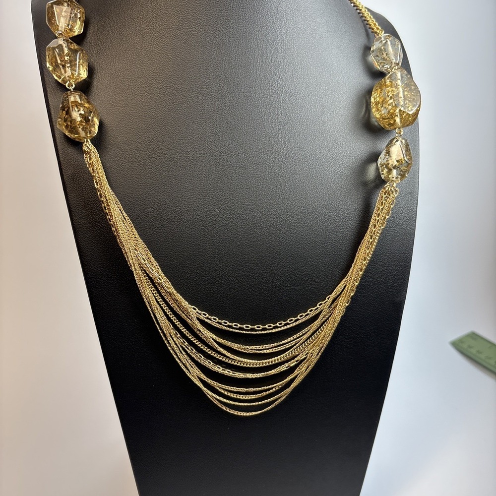 Kenneth Cole Multi Strand Necklace Gold Amber Bead Statement Boho Minimalist 90s